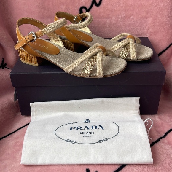 Prada Snake Gold Calf Sandals 35 1/2 - Picture 1 of 12